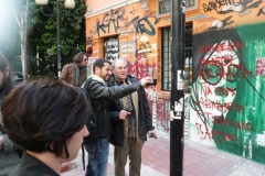 Rieser and group experiencing the locative media artwork created by the workshop